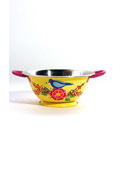 DEDEMİN EMAYELERİ Hand Painted Yellow Bird Strainer