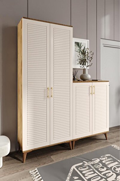 mapahomeliving Panjurlu Metal Kulp Ayakkabılık Portmanto Vestiyer Aytaşı Ceviz