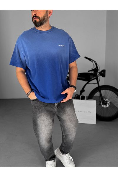 BYBASICMAN Blue Who Are You Washed Oversize T-Shirt C-049