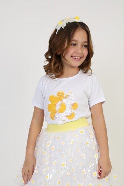 nacar çarşı Κοριτσίστικο κοντομάνικο μπλουζάκι με λαιμόκοψη ποδηλάτου και φλο...