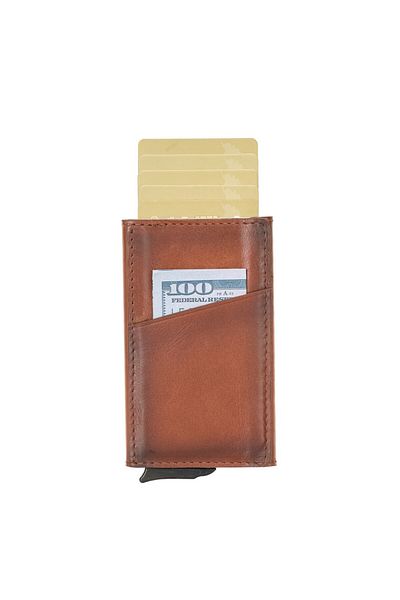 PLM Torres Rst2ef Tan Leather Card Holder - With Mechanism