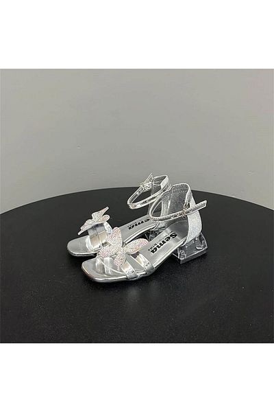 jadeer Pantofi cu toc Sema pentru fete Butterfly SheerF Argintiu 26-30 KS124