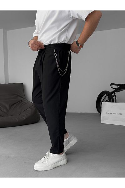 BYBASICMAN Black Carrot Cut Chain Trousers Res-5037