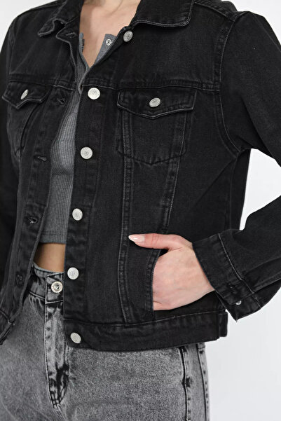 GÜLSELİ Jachetă neagră de damă slim fit din denim