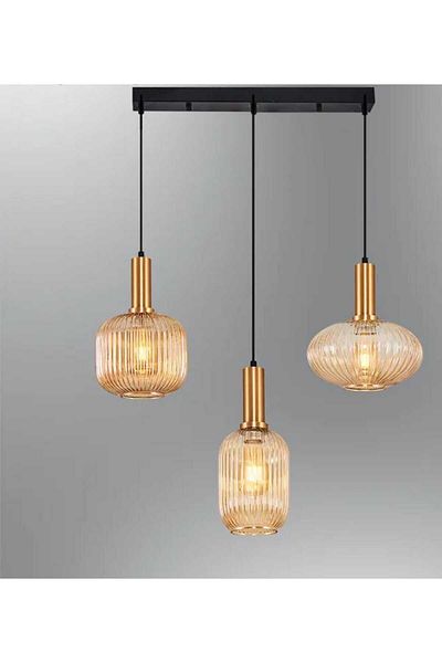 demet habek mylights Mylights Rustic Triple 3 Row Desktop Honey Glass Pendant Lamp Chandelier Kitchen Island Above Counter Modern Chandelier