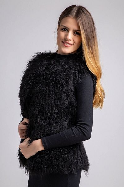 Deriderim Black Women's Nell Mohair Feather Loose Cut Vest