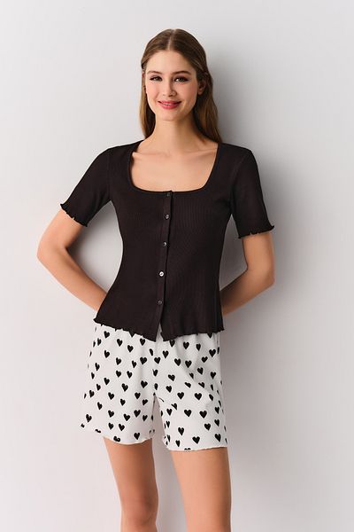 SUWEN Set de pijamale cu pantaloni scurți masculini moi