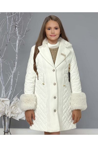 By Feyza Kids Collection Girl Special Design Winter Coat Dress Brooch 3 Piece Combination