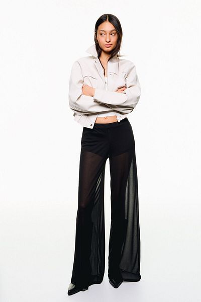 Bershka Wide-leg crepe trousers with transparent detail
