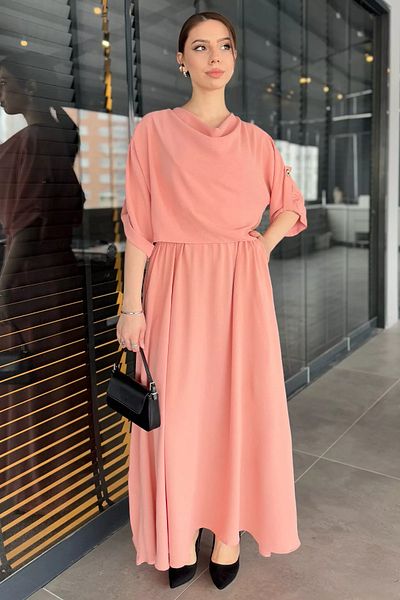 GÜLSELİ Powder Degaje Collar Sleeve Detailed Women's Blouse Skirt Double Set with Pockets