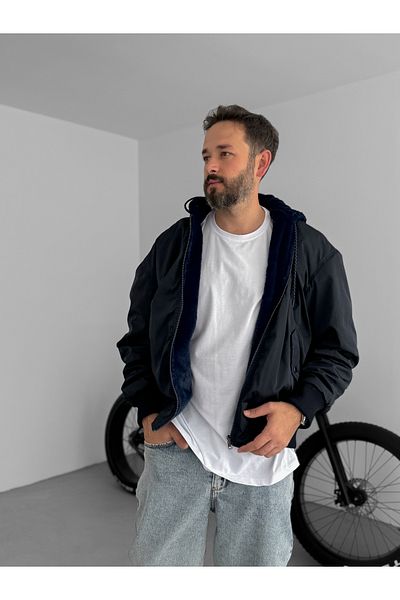 BYBASICMAN Navy Blue Reversible Hooded Coat Ls-87006