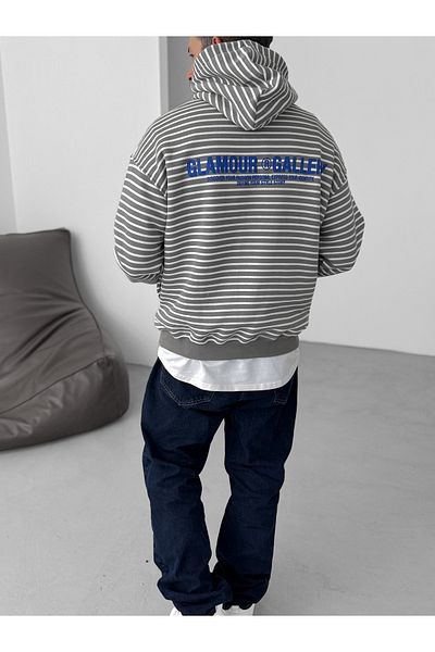 BYBASICMAN Gray Glamour Striped Hooded Sweat V-10-73
