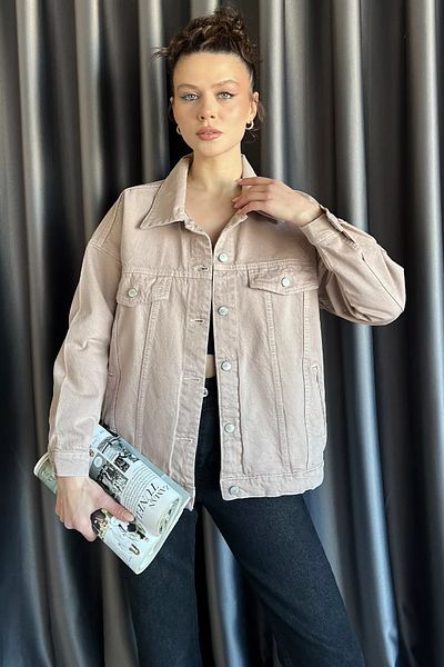 GÜLSELİ Γυναικείο τζιν μπουφάν μπεζ Oversize