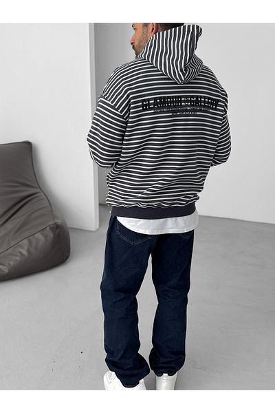BYBASICMAN Smoked Glamour Striped Hooded Sweat V-10-73