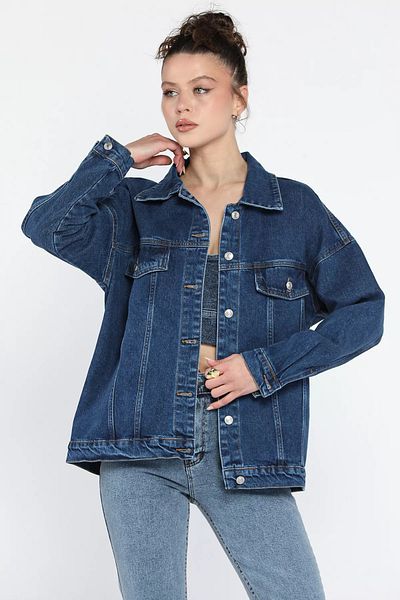 GÜLSELİ Jachetă de blugi de damă oversize albastru închis