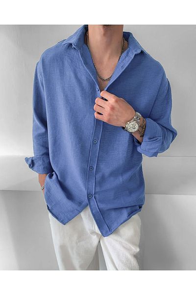 NO1 KONSEPT Cămașă oversize cu mânecă lungă din in Indigo