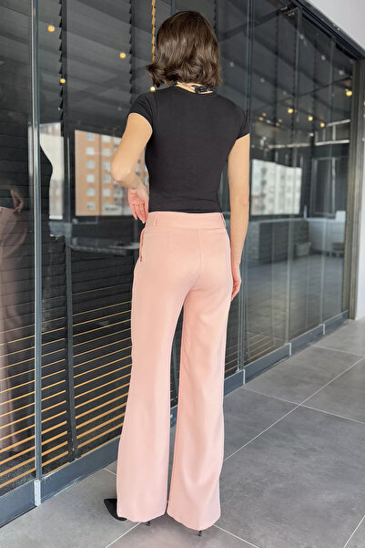GÜLSELİ Powder Waist Velcro Wide Leg Women's Fabric Trousers