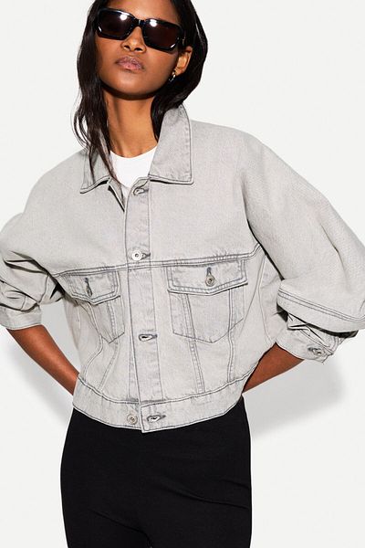 Bershka Cropped denim balloon jacket