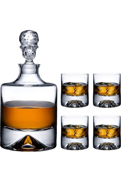 Paşabahçe Nude Series Special Design Heavy Base Skull Whiskey Set (Bottle-4 Glasses)