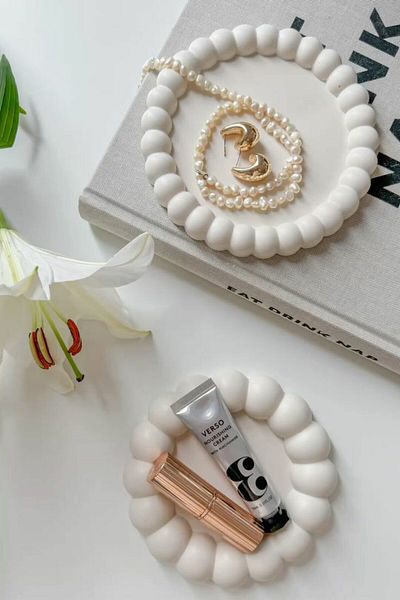 beautystyle Patterned Bubble Decorative Plate, Jewelry Plate 2 Pcs, Coaster Home Office