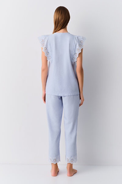 SUWEN Lalin Gömlek Yaka Pijama Takımı