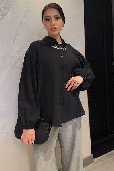 GÜLSELİ Cămașă casual de damă cu detaliu de pile negre