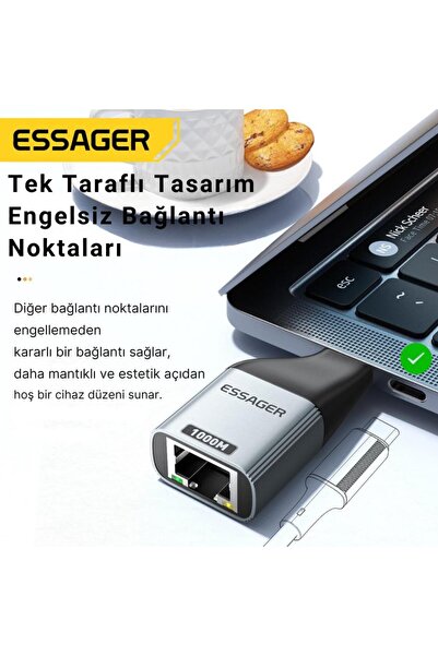 essager 1000mbps Type-c To Rj45 Dönüştürücü Type C Ethernet Dönüştürücü Rj45 Dönüştürücü Çevirici