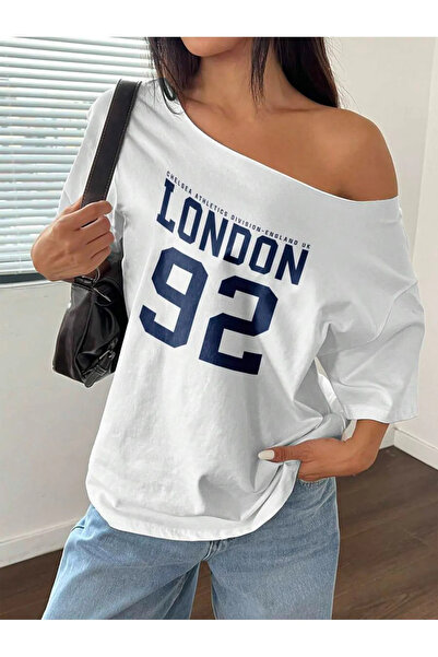 MANCY Tricou oversize 100% bumbac cu imprimeu London cu gât barcă