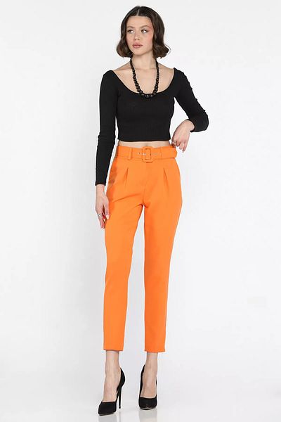 GÜLSELİ Women's Fabric Pants with Orange Belt