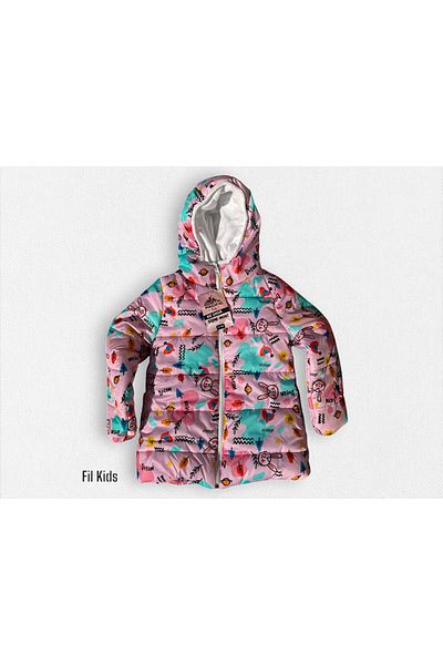 Fil Kids Girl's Pink Cat Rabbit Patterned Nature Themed Hooded Puffer Coat with Fleece Inside