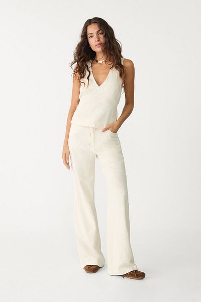 Stradivarius Embroidered linen blend top