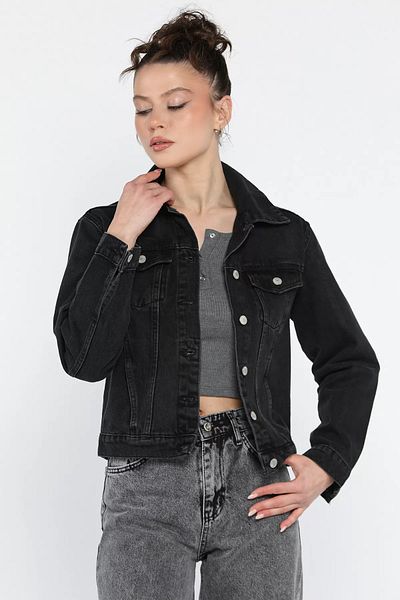 GÜLSELİ Черно дамско дънково яке Slim Fit Jean