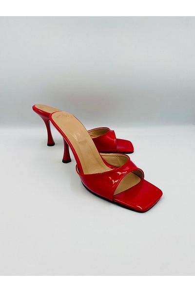 Ömer Ediz Shoes Papuci de damă REAL din piele lăcuită cu toc de 9 cm - Tocuri înalte elegante și confortabile