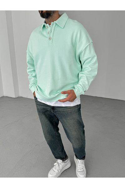 BYBASICMAN Water Green Heavyweight Collared Basic Sweat By-056