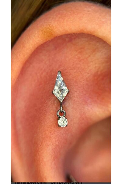 Arescollection 1 ADET G23 TİTANİUM ( TİTANYUM) ZİRKON TAŞLI TRAGUS HELİX LOBE KIKIRDAK CONCH UYUMLU PİERCİNG