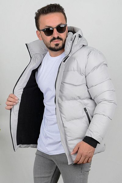 Edwox Ανδρικό παλτό με κουκούλα με λεπτή εφαρμογή Γκρι Edw008