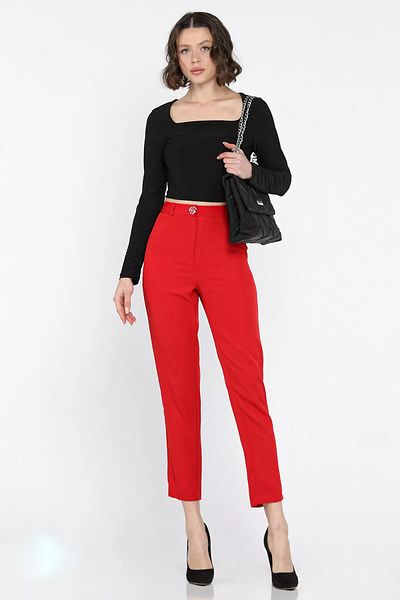 GÜLSELİ Red Women's Fabric Trousers