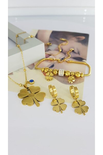 SONES Yonca 45 Cm Zincirli Çelik Takı Seti 342 Kararmaz 316 L Doğumgünü Hediy...