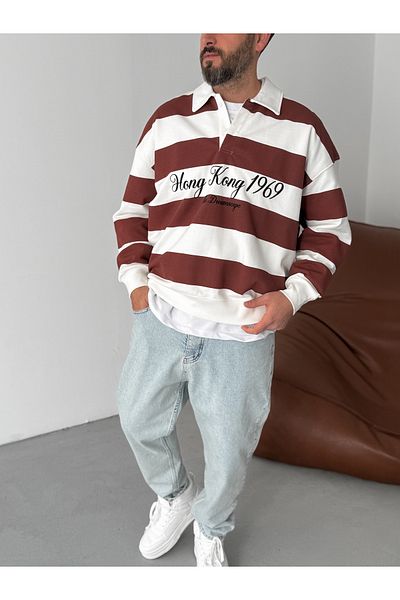 BYBASICMAN Hong Kong Embroidered Sweat - Brown Striped Jj-102
