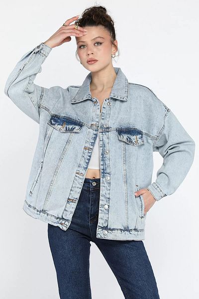 GÜLSELİ Jachetă de blugi oversize pentru femei Ice Blue