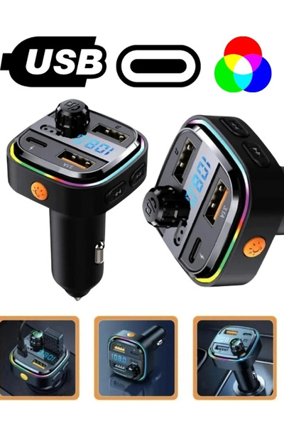MATECHNO RGB Aydınlatma Bluetooth Araç Kit Fm Transmitter USB Type-C MP3 SD Kart Flash Hızlı Şarj Çakmaklık