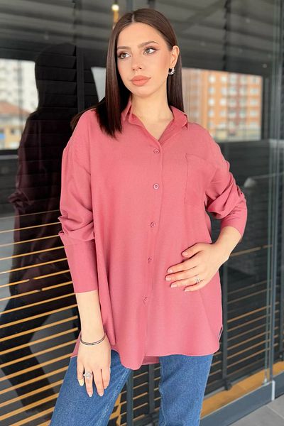 GÜLSELİ Cămașă lejeră pentru femei Dried Rose cu un singur buzunar