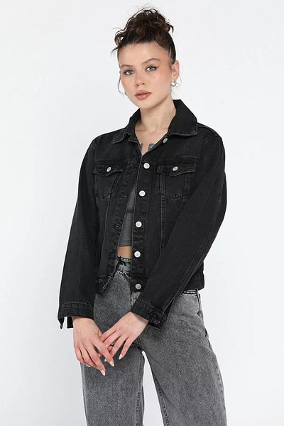 GÜLSELİ Черно дамско дънково яке Slim Fit Jean