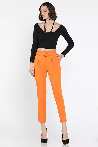 GÜLSELİ Women's Fabric Pants with Orange Belt