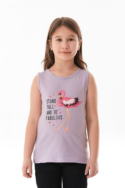 Fulla Moda Tricou pentru fetiță, fără mâneci, 100% bumbac, imprimat cu flamingo