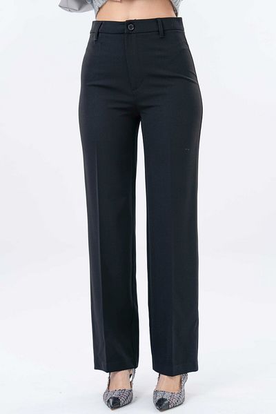 Saade Black High Waist Gathered Woven Straight Trousers