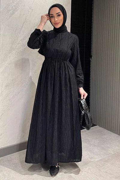 julude Μαύρο γυναικείο φόρεμα με λαιμόκοψη με δεμένο με καρπό Hijab