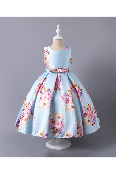 Mark & Mia Mark & Mia Floral Printed Bow Embellished Pleated Dress - Blue