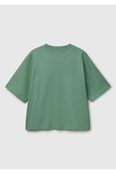 United Colors of Benetton Γυναικείο ανοιχτό πράσινο μπλουζάκι 100% βαμβακερό μπλουζάκι με σε σχήμα κουτιού