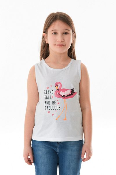 Fulla Moda Tricou pentru fetiță, fără mâneci, 100% bumbac, imprimat cu flamingo